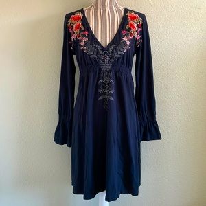 JWLA by Johnny Was Embroidered Floral V-Neck Dress Black/Red XL